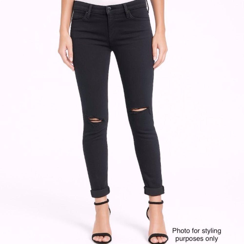 J Brand Women’s Distressed Black Skinny Jeans Raw Hems Stretch Denim